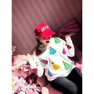 NEW BRIANNA CANNON oh christmas trees sweatshirt in white